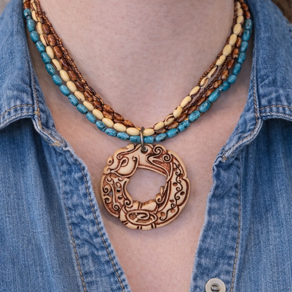 Beaded carved necklace